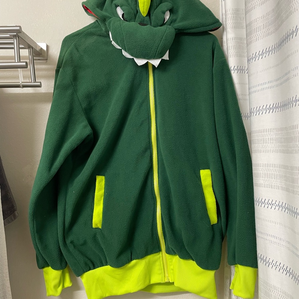 Green Dinosaur Hoodie with Yellow Accents